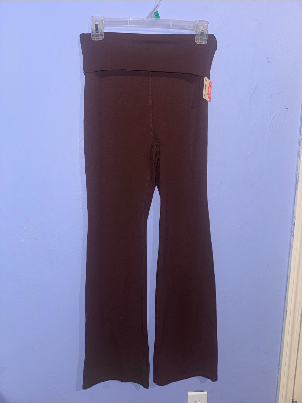Free People Dark Brown Fold-Over Waist Straight Leg Pants